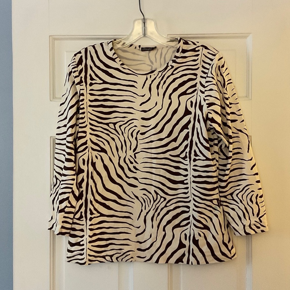 J. McLaughlin Catalina Cloth Top Blouse Cream Zebra Animal Print Stretch Size M